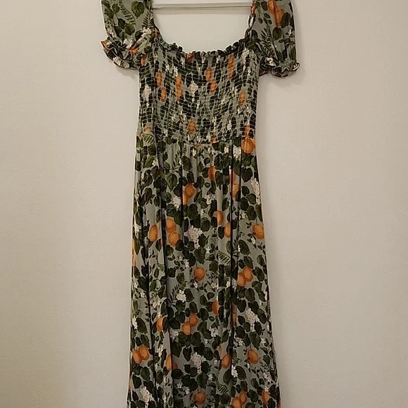 Reformation inka Floral Green and Orange Dress Drop Waist Sz Med - Picture 6 of 17